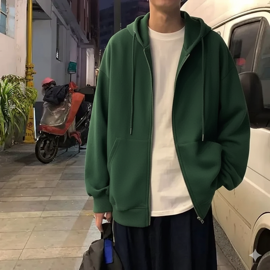 Signature Tunica Men's American Style Cardigan Jacket Trendy Loose-Fit Green Sweatshirt