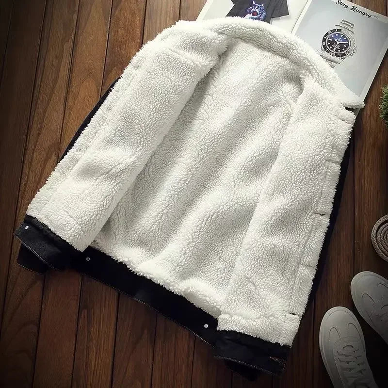 Signature Tunica Men's Fleece-Lined Denim Loose Fit Winter Coat Black Jacket 1