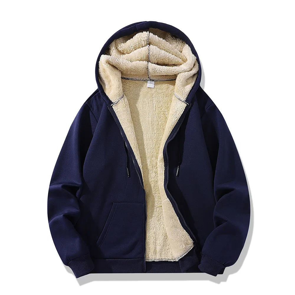 Signature Tunica Men's Lambswool Fleece Hoodie Warm Winter Zipper Blue Jacket