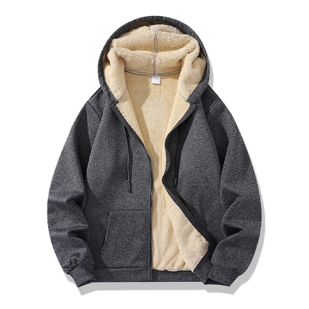 Signature Tunica Men's Lambswool Fleece Hoodie Warm Winter Zipper Grey Jacket