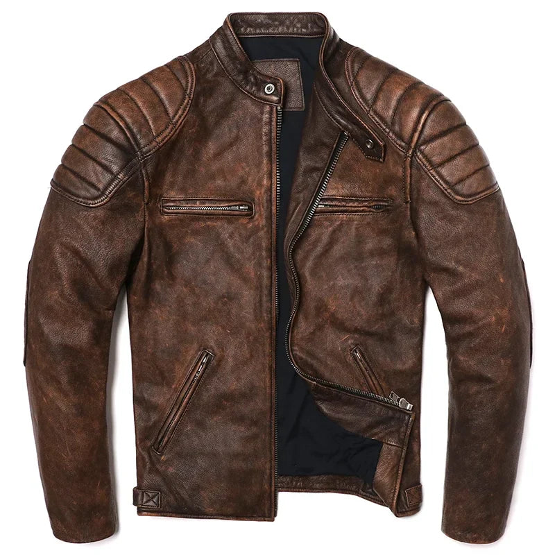 Signature Tunica Men's Vintage Brown Genuine Leather Biker Brownn Jacket
