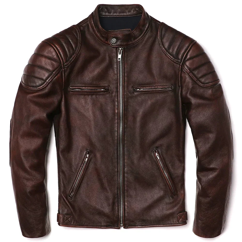 Signature Tunica Men's Vintage Brown Genuine Leather Biker Brownn Jacket